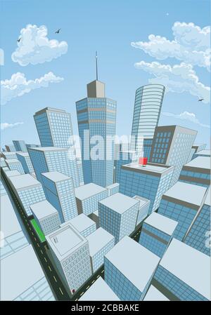 City Buildings Cartoon Comic Book Style Background Stock Vector