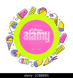Delicious summer sweets - line design style banner Stock Vector