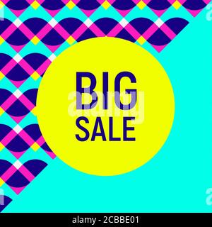 Abstract Big sale banner, geometric background, different geometric shapes - triangles, circle. Memphis style. Bright and colorful neon colors, funky Stock Vector