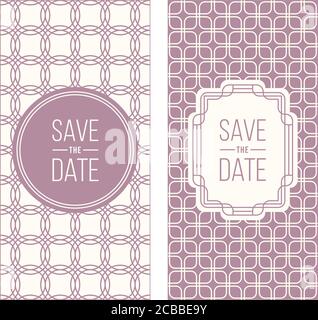 Two retro wedding invitation templates - abstract geometric patterned background and geometric frame. Monoline style. Vector illustration. Pale retro Stock Vector