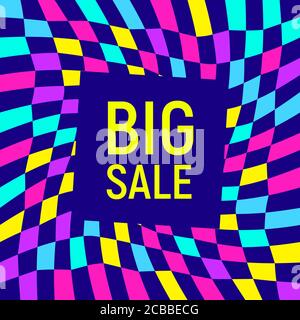 Abstract Big sale banner, geometric background, different geometric shapes - triangles, circle. Memphis style. Bright and colorful neon colors, funky Stock Vector