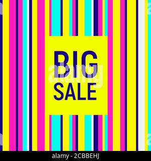 Abstract Big sale banner, geometric background, different geometric shapes - triangles, circle. Memphis style. Bright and colorful neon colors, funky Stock Vector