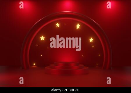 Abstract geometry shape background. podium red minimalist mock up scene. 3d rendering. Stock Photo