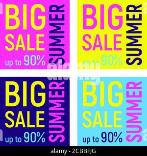 Set of four Big sale banner, geometric background with different geometric shapes - triangles, circles, dots, lines. Memphis style. Bright and colorfu Stock Vector