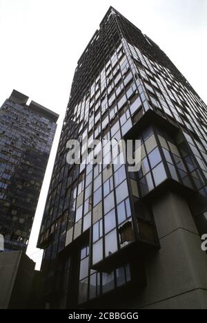12th April 1994 During the Siege of Sarajevo: the bomb-damaged Unis Towers on Sniper Alley. Stock Photo