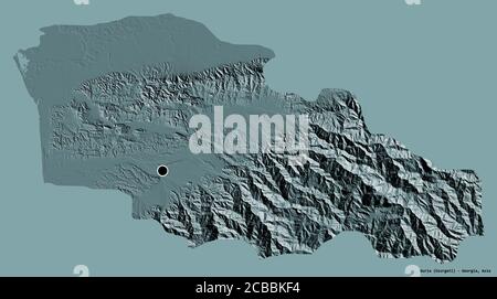 Shape of Guria, region of Georgia, with its capital isolated on a solid color background. Colored elevation map. 3D rendering Stock Photo