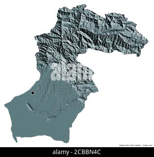 Shape of Samegrelo-Zemo Svaneti, region of Georgia, with its capital isolated on white background. Colored elevation map. 3D rendering Stock Photo