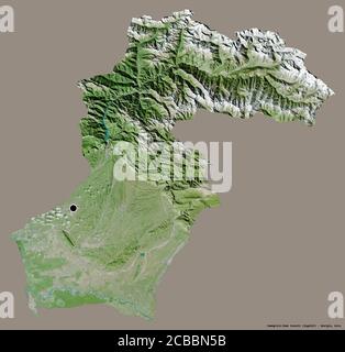 Shape of Samegrelo-Zemo Svaneti, region of Georgia, with its capital isolated on a solid color background. Satellite imagery. 3D rendering Stock Photo