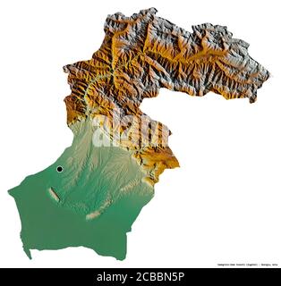 Shape of Samegrelo-Zemo Svaneti, region of Georgia, with its capital isolated on white background. Topographic relief map. 3D rendering Stock Photo