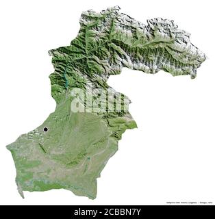 Shape of Samegrelo-Zemo Svaneti, region of Georgia, with its capital isolated on white background. Satellite imagery. 3D rendering Stock Photo