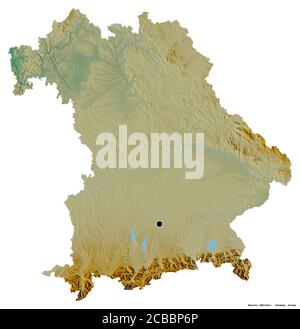 Shape of Bavaria, state of Germany, with its capital isolated on solid ...