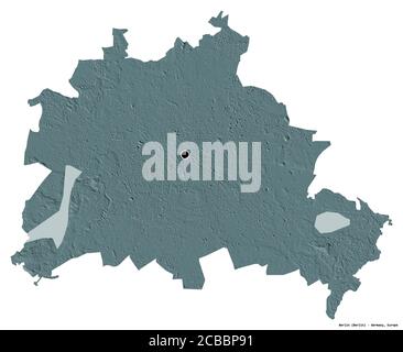 Berlin, state of Germany. Colored elevation map with lakes and rivers ...