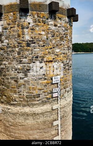 measuring the water level of moehne-dam, germany Stock Photo