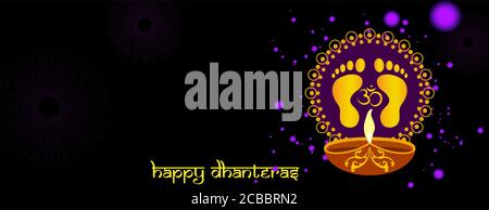 Indian holiday of Happy Dhanteras during Diwali season for prosperity.  Coin Pot on shiny floral background for Shubh Dhanteras festival Stock Vector