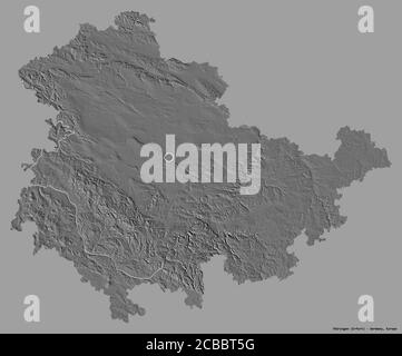 Thuringen, state of Germany. Bilevel elevation map with lakes and ...
