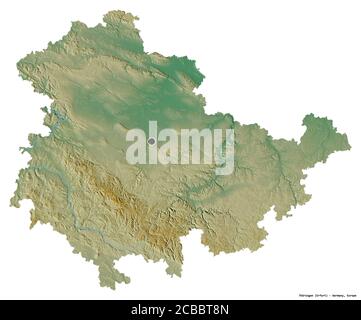 Shape of Thüringen, state of Germany, and its capital. Distance scale ...