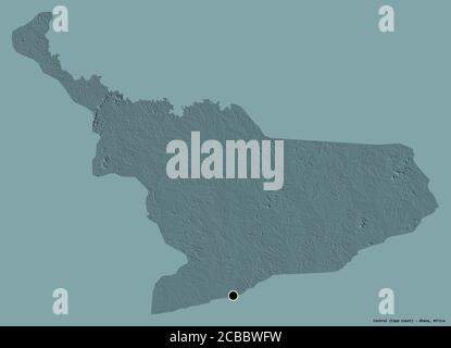 Shape of Central, region of Ghana, with its capital isolated on a solid color background. Colored elevation map. 3D rendering Stock Photo