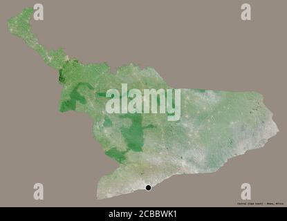 Shape of Central, region of Ghana, with its capital isolated on a solid color background. Satellite imagery. 3D rendering Stock Photo