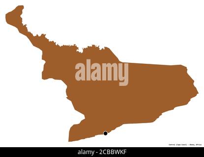 Shape of Central, region of Ghana, with its capital isolated on white background. Composition of patterned textures. 3D rendering Stock Photo