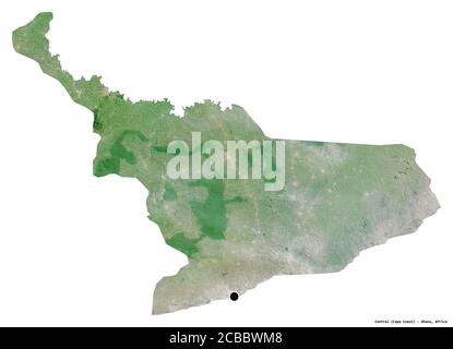 Shape of Central, region of Ghana, with its capital isolated on white background. Satellite imagery. 3D rendering Stock Photo