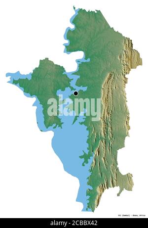 Shape of Oti, region of Ghana, with its capital isolated on white background. Topographic relief map. 3D rendering Stock Photo