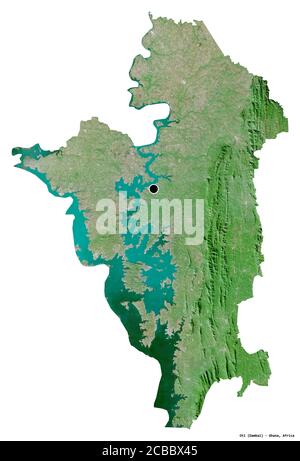 Shape of Oti, region of Ghana, with its capital isolated on white background. Satellite imagery. 3D rendering Stock Photo