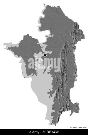 Shape of Oti, region of Ghana, with its capital isolated on white background. Bilevel elevation map. 3D rendering Stock Photo