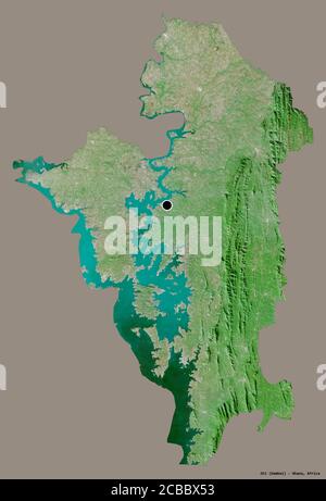 Shape of Oti, region of Ghana, with its capital isolated on a solid color background. Satellite imagery. 3D rendering Stock Photo