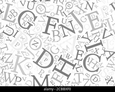 Seamless background pattern mosaic of grey letters on white background. Simple flat vector illustration. Stock Vector