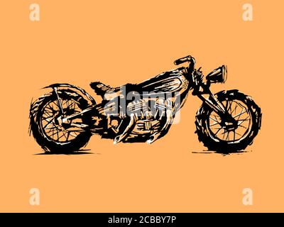 motorcycle. Emblem of biker club. Vintage style. Monochrome design. Stock Vector