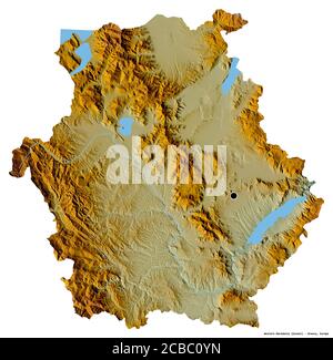 Shape of Western Macedonia, decentralized administration of Greece, with its capital isolated on white background. Topographic relief map. 3D renderin Stock Photo