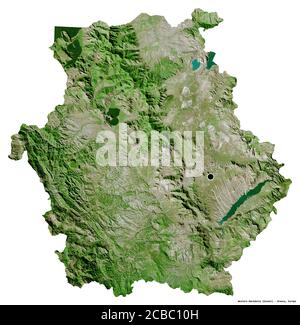 Shape of Western Macedonia, decentralized administration of Greece, with its capital isolated on white background. Satellite imagery. 3D rendering Stock Photo