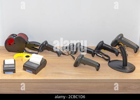 Commercial Handheld Barcode Scanner Readers and Portable Printers Stock Photo