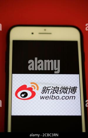The logo of Sina Weibo/Weibo a Chinese microblogging social media platform on an  iPhone screen Stock Photo