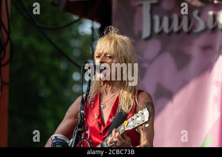 Michael Monroe on stage at Krapin Paja ope-air concert in Tuusula, Finland Stock Photo