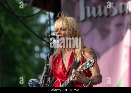 Michael Monroe on stage at Krapin Paja open-air concert in Tuusula, Finland Stock Photo