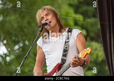 Guitarist Costello Hautamäki on stage at Krapin Paja open-air concert in Tuusula, Finland Stock Photo