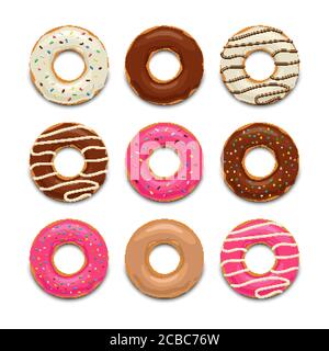 Set of colorful tasty donuts, vector illustration Stock Vector