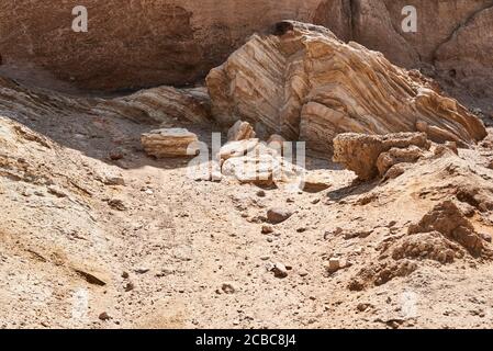 Rock with soil layers background, close up Stock Photo