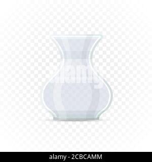 Empty transparent vase. Decorative glass container for plants, flowers on transparent background. Flat style element for interior designs. Vector illustration. Stock Vector