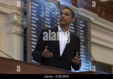 Austin, Texas USA, October 28, 2006: Sen. Barack Obama (D-Illinois) speaks in front of a standing-room-only crowd in the Texas House chamber during a reading from his new book, 'The Audacity of Hope,' at the 11th-annual Texas Book Festival.  ©Bob Daemmrich Stock Photo