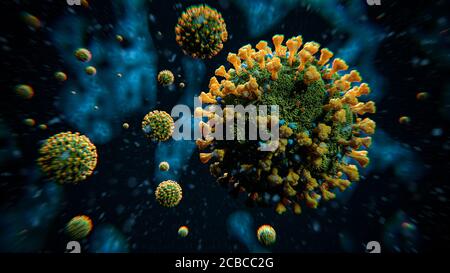Green COVID-19 Coronavirus Molecules - Influenza Virus Reaching Second Wave - Pandemic Outbreak Cover Photo 3D Rendering Stock Photo