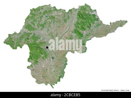 Shape of Borsod-Abaúj-Zemplén, county of Hungary, with its capital isolated on white background. Satellite imagery. 3D rendering Stock Photo