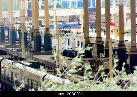 Train arriving at London Liverpool Street train station Stock Photo