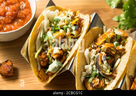 Homemade Chicken Meixcan Street Tacos with Cheese and Crema Stock Photo