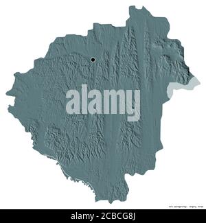 Shape of Zala, county of Hungary, with its capital isolated on white background. Colored elevation map. 3D rendering Stock Photo