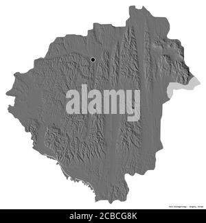 Shape of Zala, county of Hungary, with its capital isolated on white background. Bilevel elevation map. 3D rendering Stock Photo