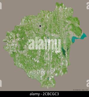 Shape of Zala, county of Hungary, with its capital isolated on a solid color background. Satellite imagery. 3D rendering Stock Photo