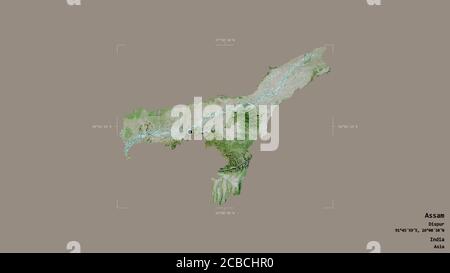 Area of Assam, state of India, isolated on a solid background in a ...