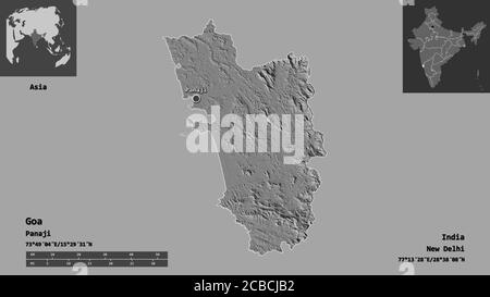 Levals Goa Goa, state of India. Bilevel elevation map with lakes and rivers ...